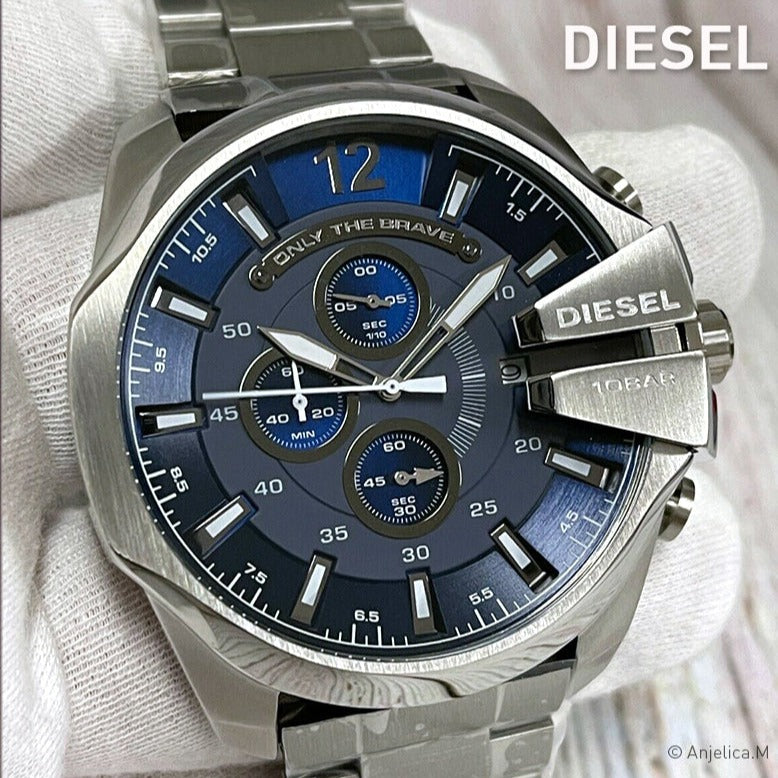 Diesel DZ4417 Mega Chief Chronograph Men's Watch – Blue Dial & Silver Stainless Steel Strap
