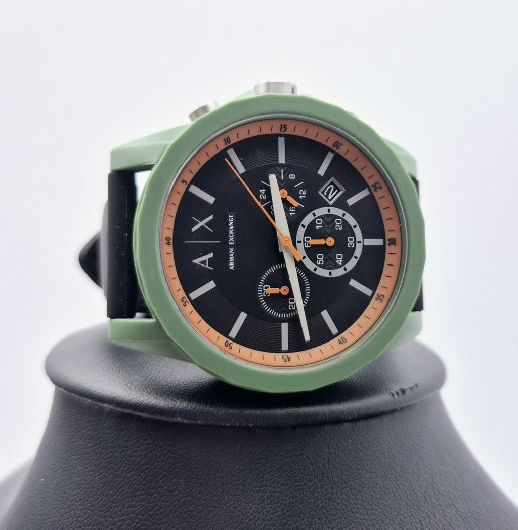 Armani Exchange Outerbanks AX1348 Men's Chronograph Watch – Black Dial with Black Silicone Strap