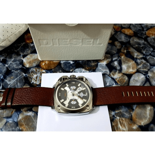 Diesel DZ7343 BAMF Chronograph Men's Watch – Beige Dial & Brown Leather Strap