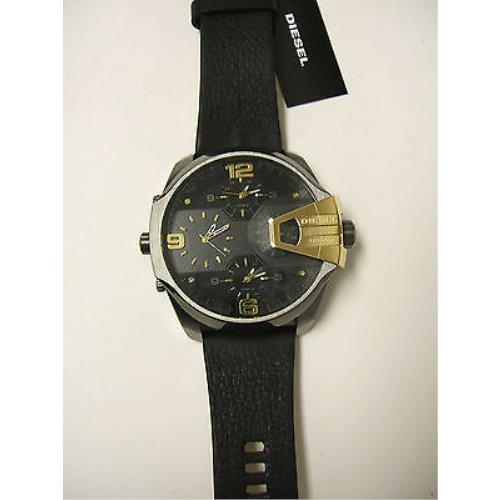 Diesel DZ7377 Uber Chief Two-Hand Men's Watch – Black Dial & Black Leather Strap