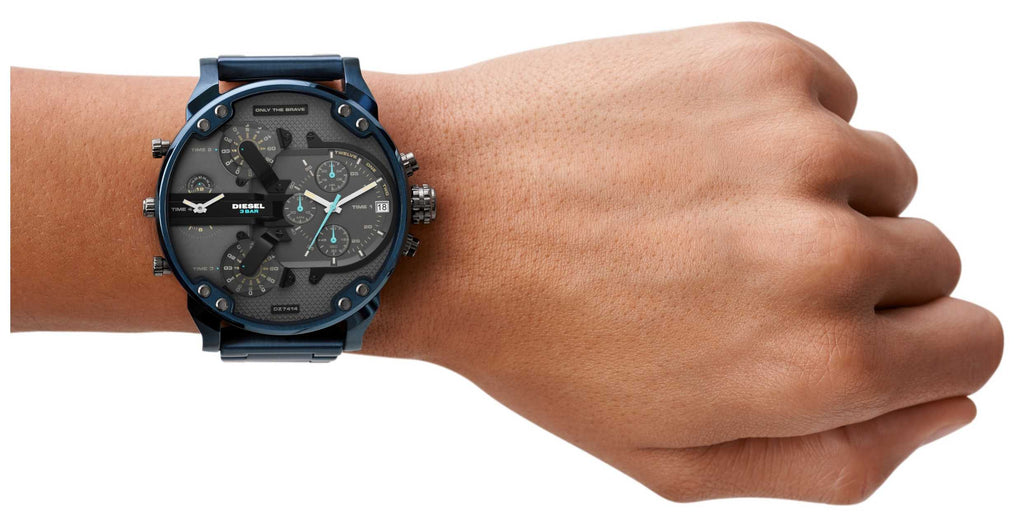 Diesel DZ7414 Daddy 2.0 Chronograph Men's Watch – Grey Dial & Blue Stainless Steel Strap