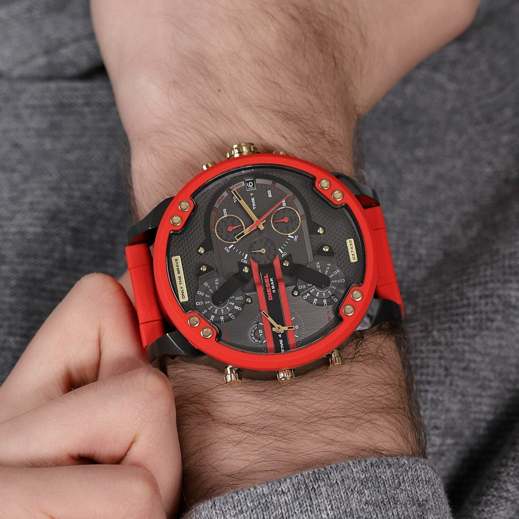Diesel DZ7430 Mr. Daddy 2.0 Chronograph Men's Watch – Grey Dial & Red Rubber Strap