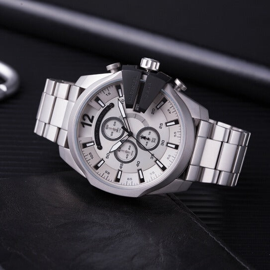Diesel DZ4501 Mega Chief Chronograph Men's Watch – Silver Dial & Silver Stainless Steel Strap