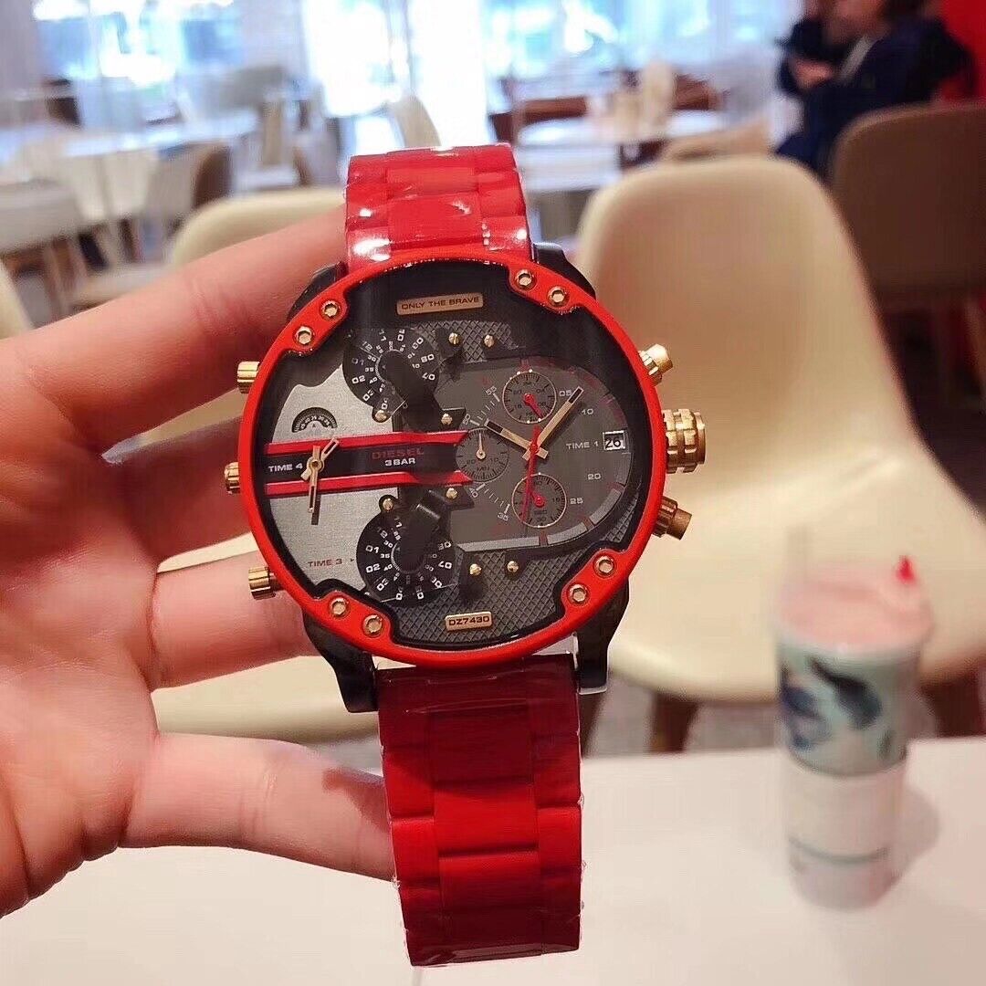 Diesel DZ7430 Mr. Daddy 2.0 Chronograph Men's Watch – Grey Dial & Red Rubber Strap
