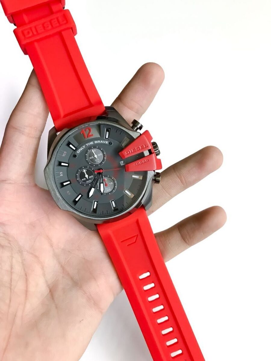 Diesel DZ4427 Mega Chief Chronograph Men's Watch – Black Dial & Red Silicone Strap