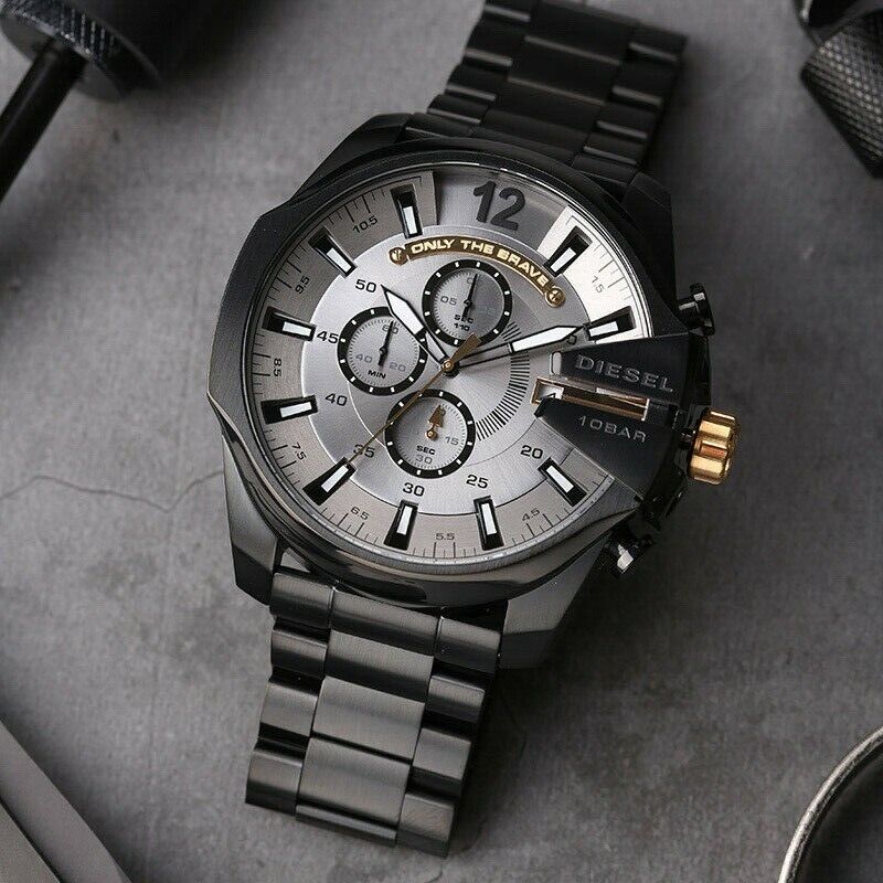 Diesel DZ4479 Mega Chief Chronograph Men's Watch – Grey Dial & Black Steel Strap