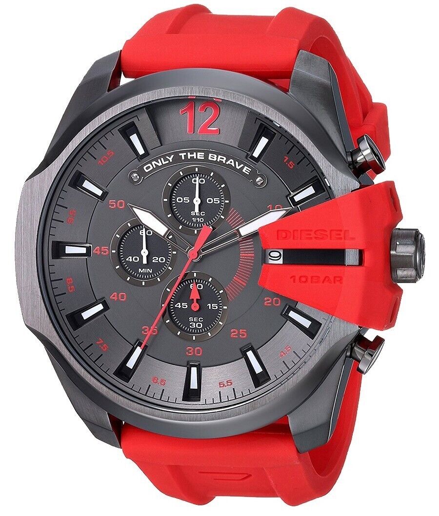 Diesel DZ4427 Mega Chief Chronograph Men's Watch – Black Dial & Red Silicone Strap