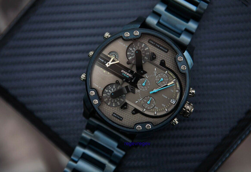 Diesel DZ7414 Daddy 2.0 Chronograph Men's Watch – Grey Dial & Blue Stainless Steel Strap