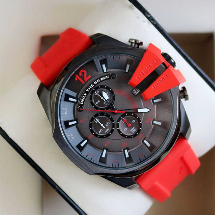 Diesel DZ4427 Mega Chief Chronograph Men's Watch – Black Dial & Red Silicone Strap