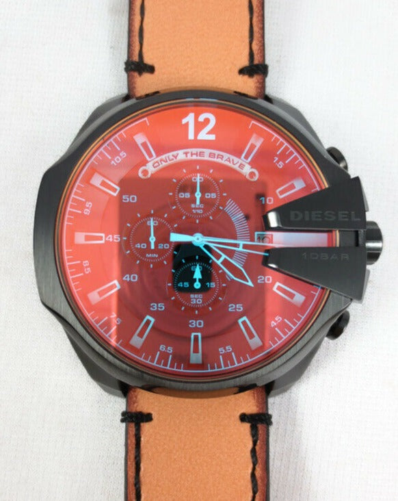 Diesel DZ4476 Mega Chief Chronograph Men's Watch – Black Dial & Brown Leather Strap