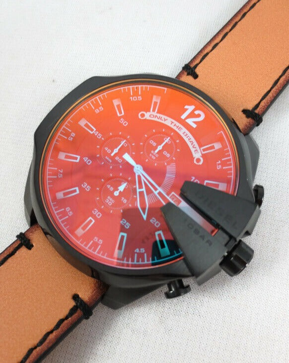 Diesel DZ4476 Mega Chief Chronograph Men's Watch – Black Dial & Brown Leather Strap