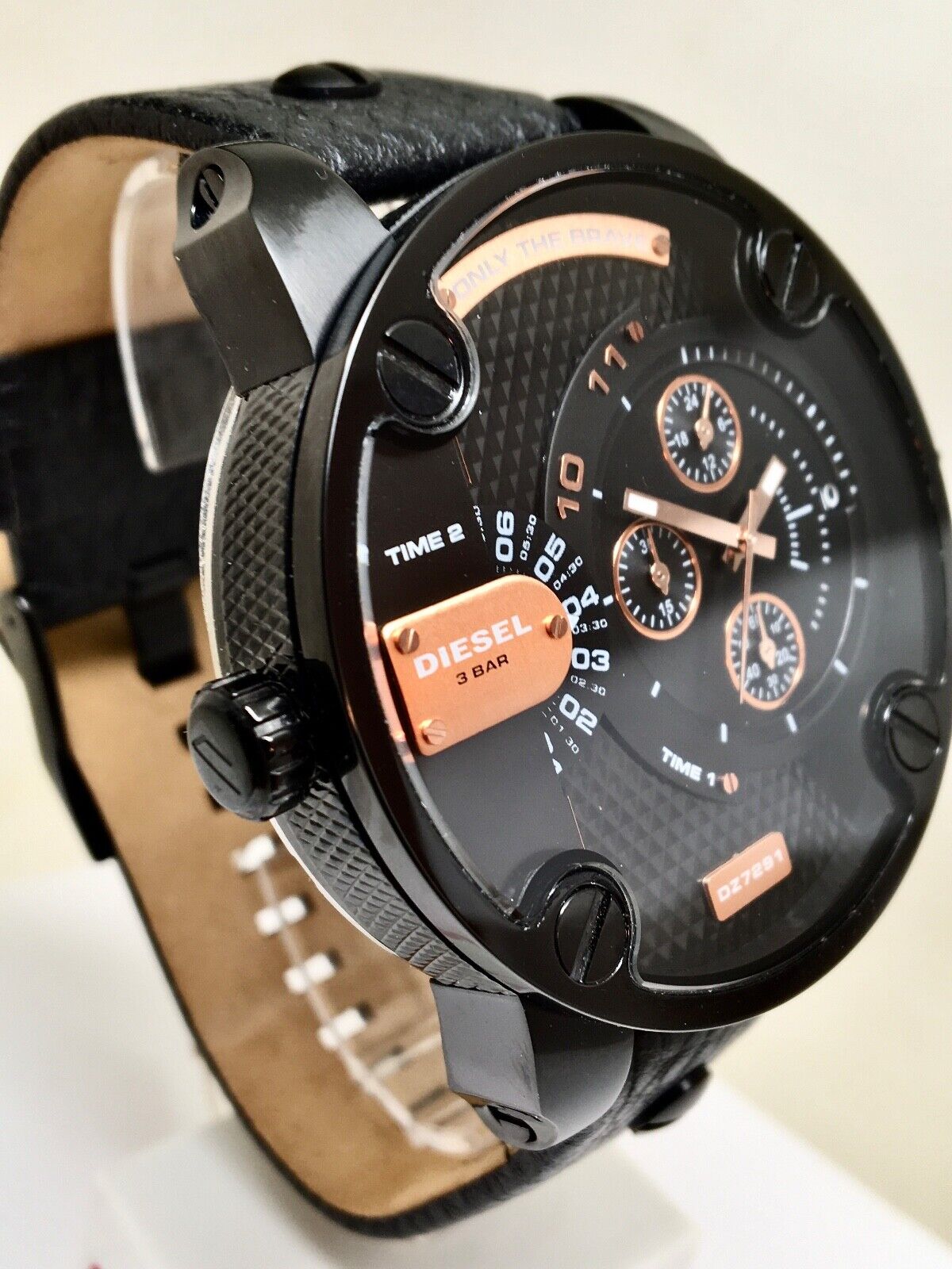 Diesel DZ7291 Little Daddy Chronograph Men's Watch – Black Dial & Black Leather Strap