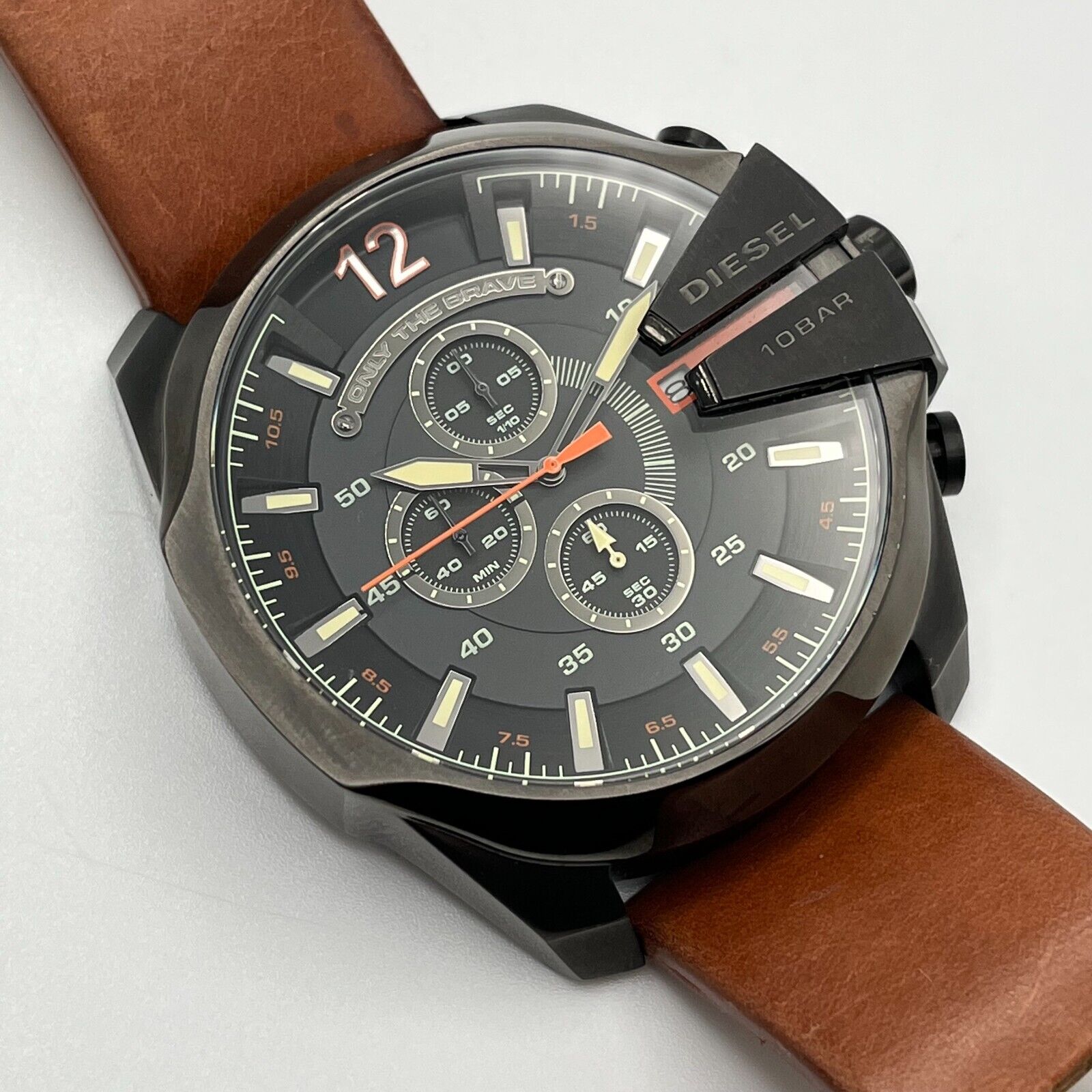 Diesel DZ4343 Mega Chief Chronograph Men's Watch – Black Dial & Brown Leather Strap