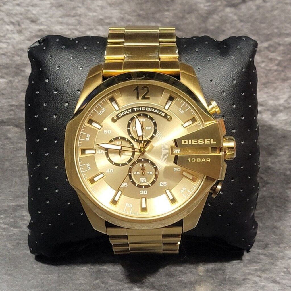 Diesel DZ4360 Mega Chief Chronograph Men's Watch – Gold Dial & Gold Stainless Steel Strap