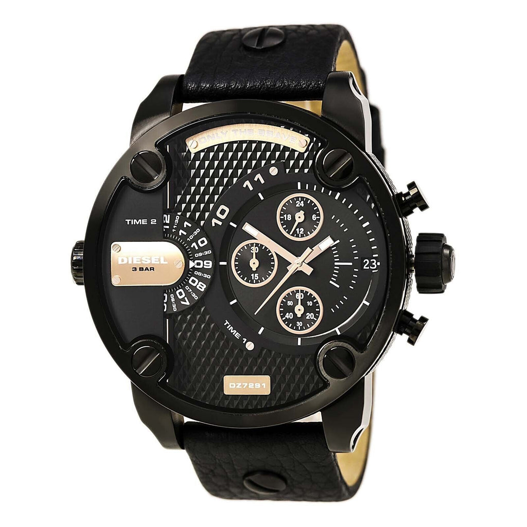 Diesel DZ7291 Little Daddy Chronograph Men's Watch – Black Dial & Black Leather Strap