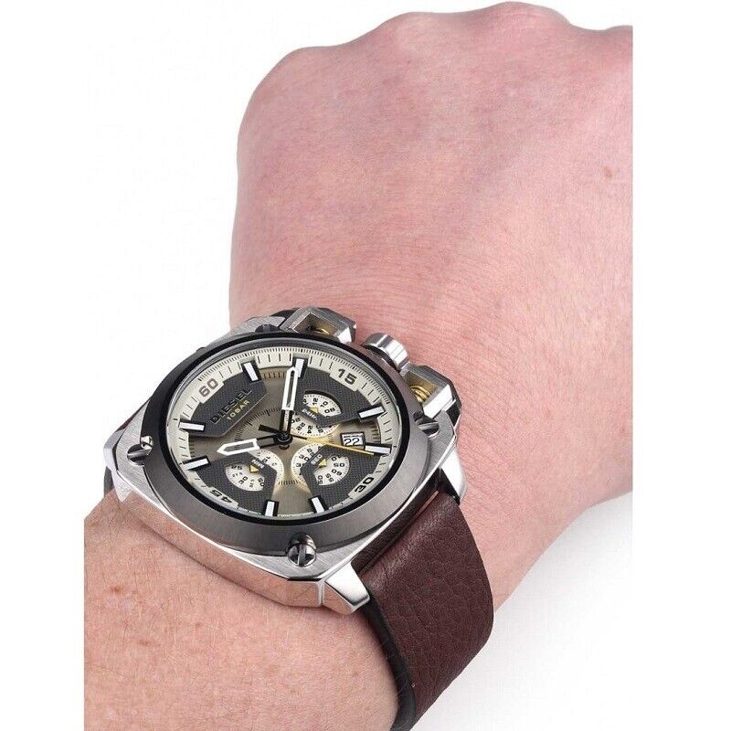 Diesel DZ7343 BAMF Chronograph Men's Watch – Beige Dial & Brown Leather Strap