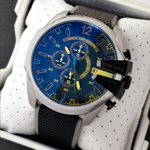 Diesel DZ4523 Mega Chief Chronograph Men's Watch – Black Dial & Grey Nylon Strap