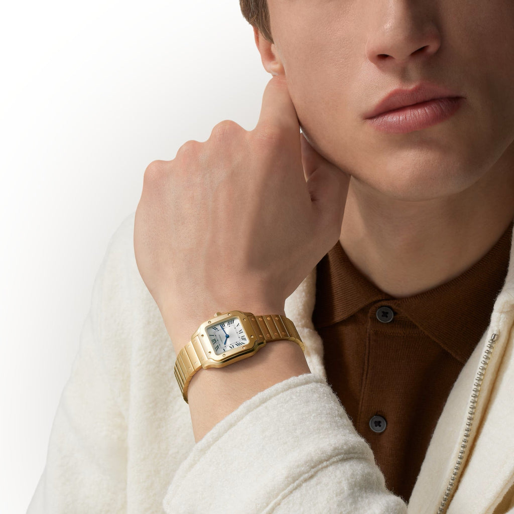 Santos De Cartier Small Model | 27mm, 18K Yellow Gold, Silver Dial