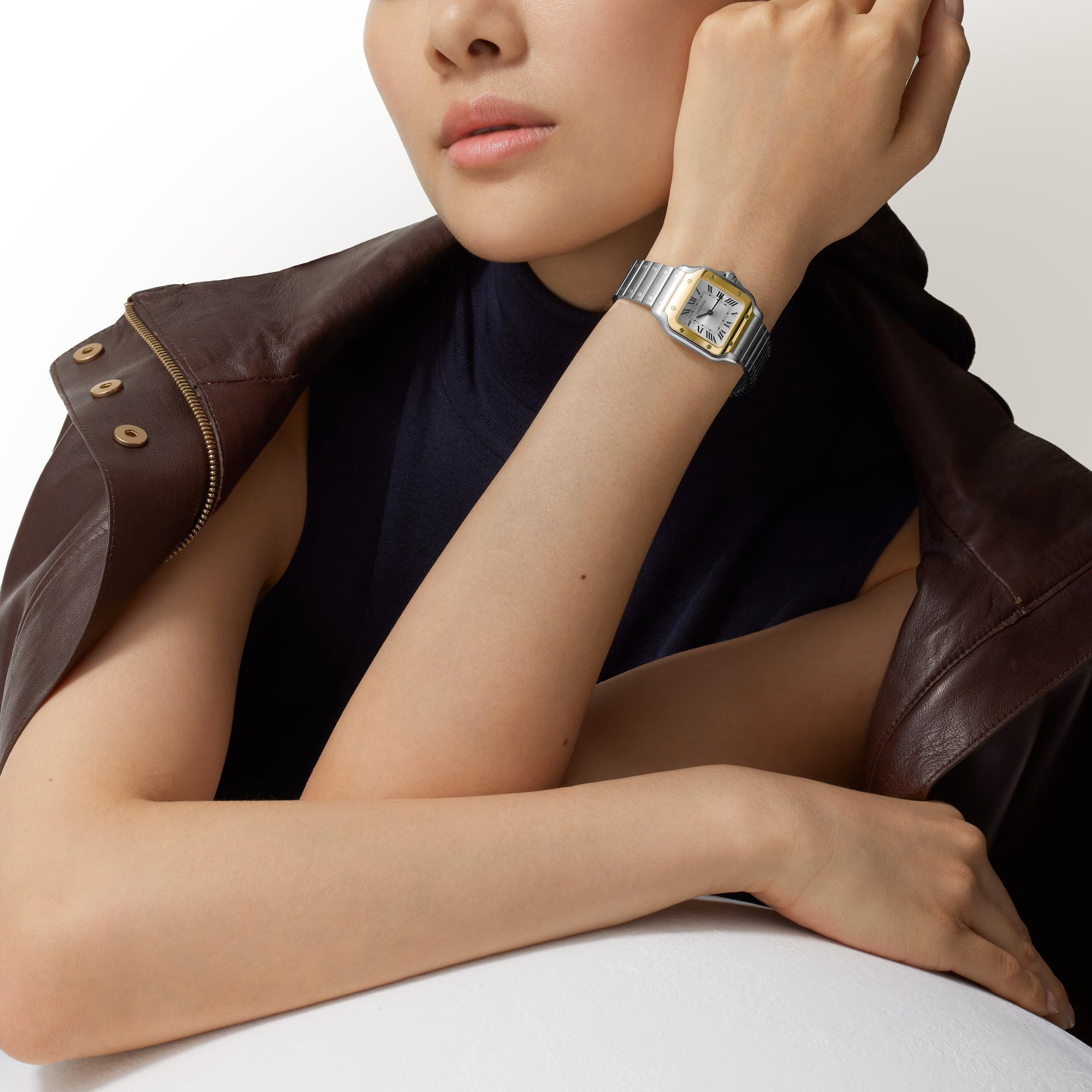 Santos De Cartier Watch | 27mm, Two-Tone Steel & 18K Yellow Gold, Steel, Silver Dial