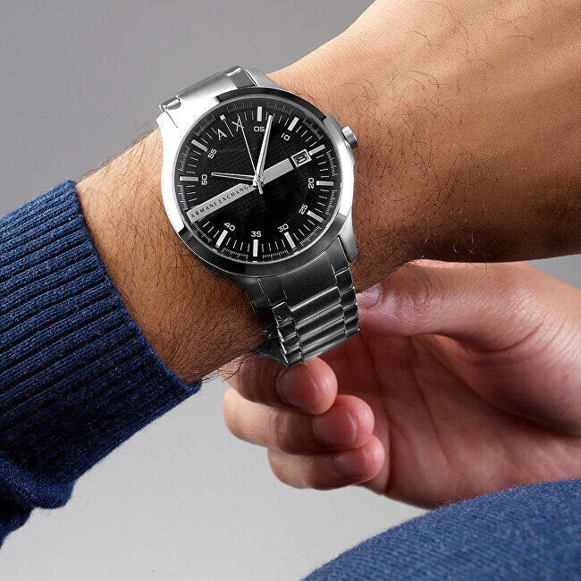 Armani Exchange Hampton AX2103 Men's Chronograph Watch – Black Dial with Silver-Tone Stainless Steel Strap