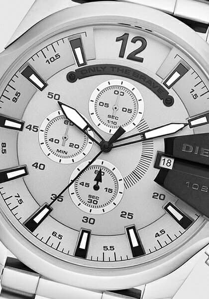 Diesel DZ4501 Mega Chief Chronograph Men's Watch – Silver Dial & Silver Stainless Steel Strap