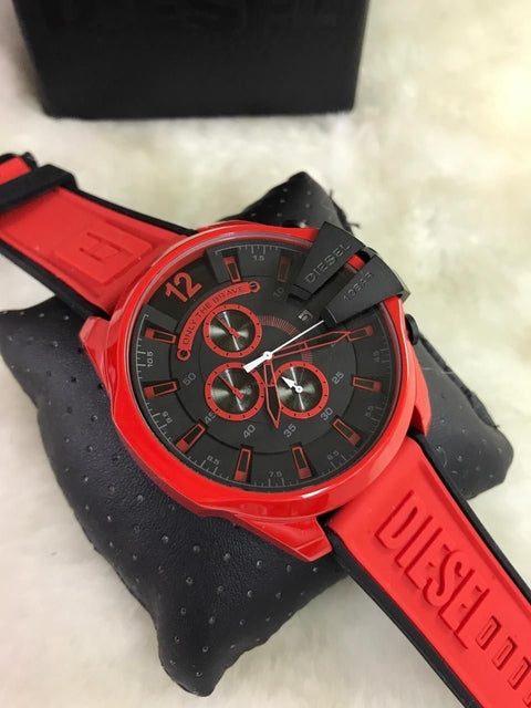 Diesel DZ4526 Mega Chief Chronograph Men's Watch – Black Dial & Red Rubber Strap