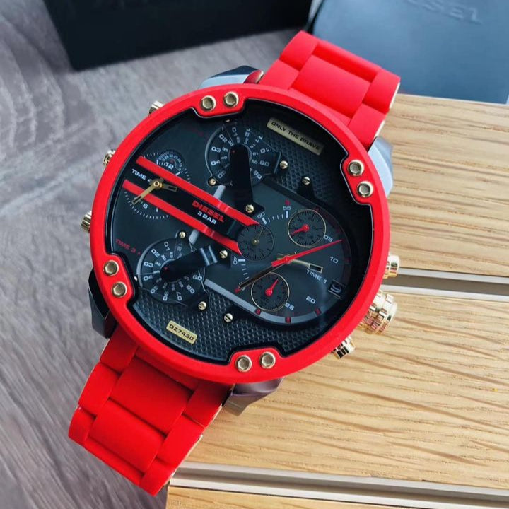 Diesel DZ7430 Mr. Daddy 2.0 Chronograph Men's Watch – Grey Dial & Red Rubber Strap