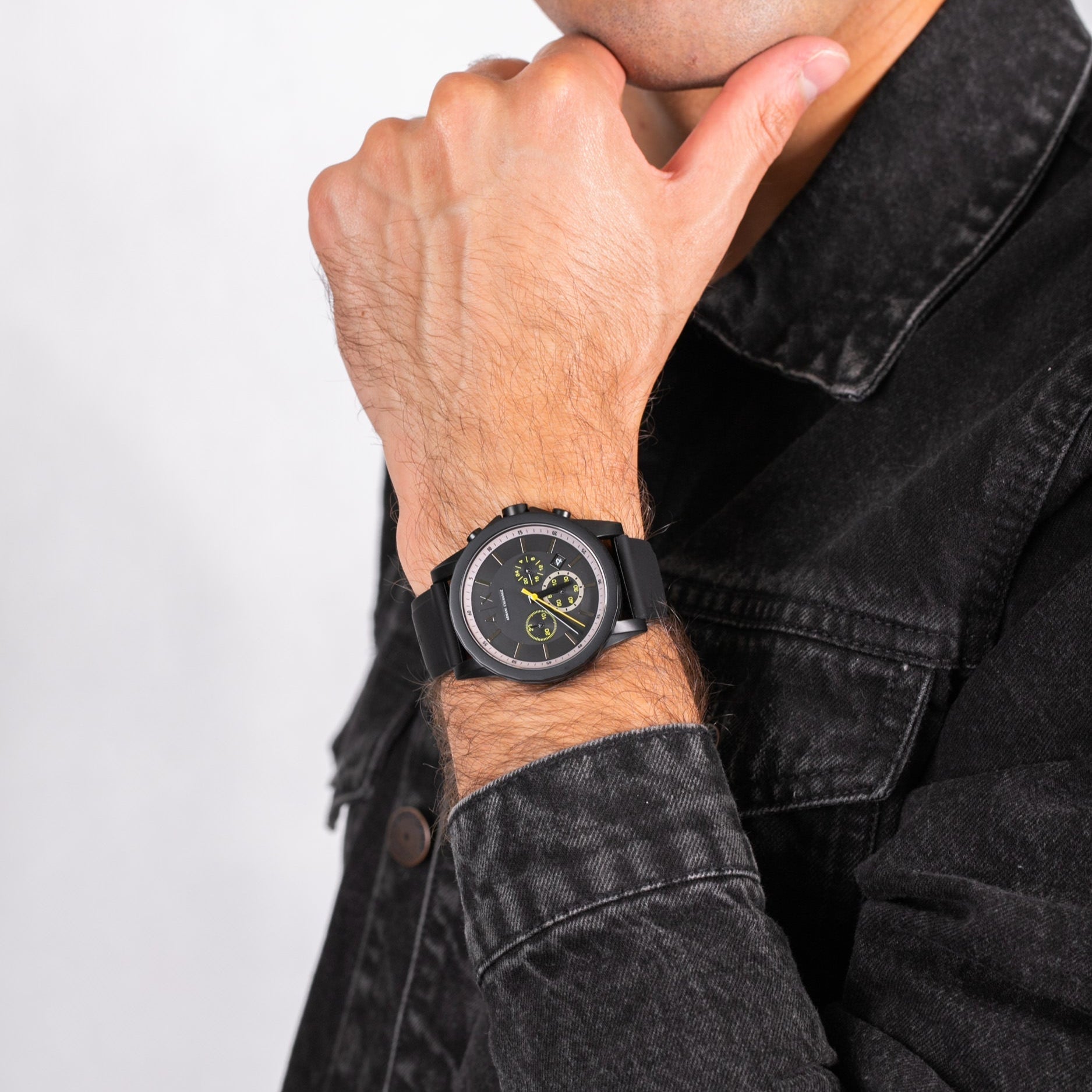 Armani Exchange Outerbanks AX1343 Men's Chronograph Watch – Black Dial with Black Silicone Strap