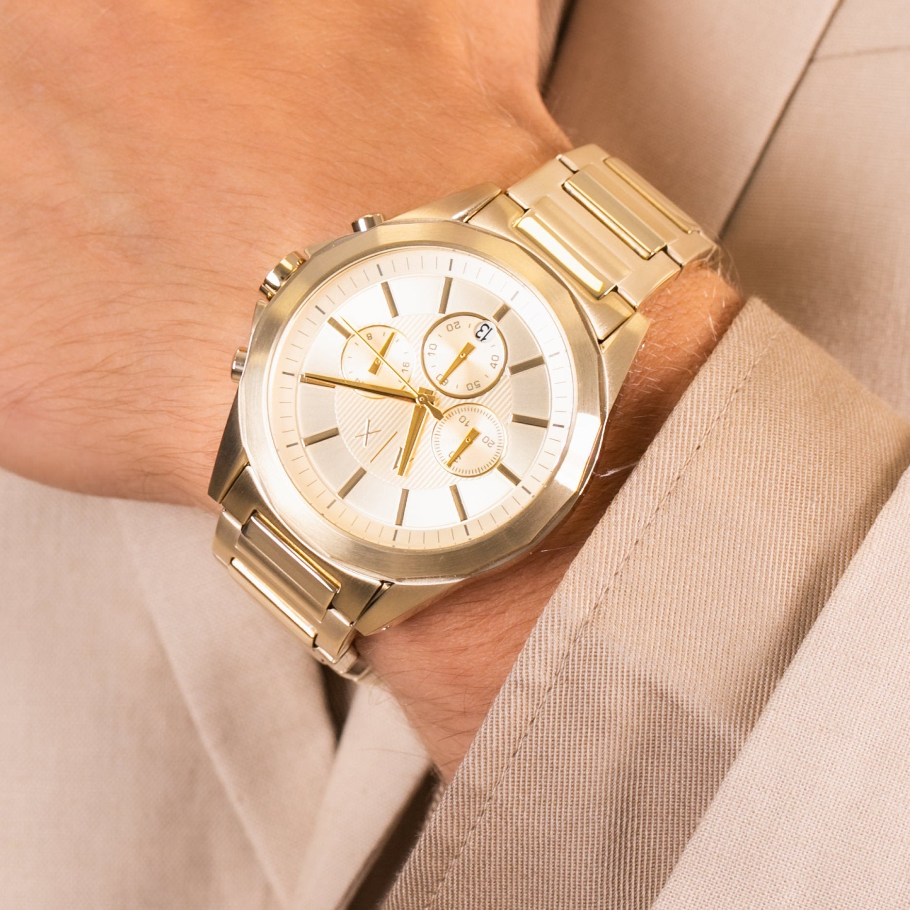 Armani Exchange Drexler AX2602 Men's Chronograph Watch – Gold Dial with Gold Stainless Steel Strap