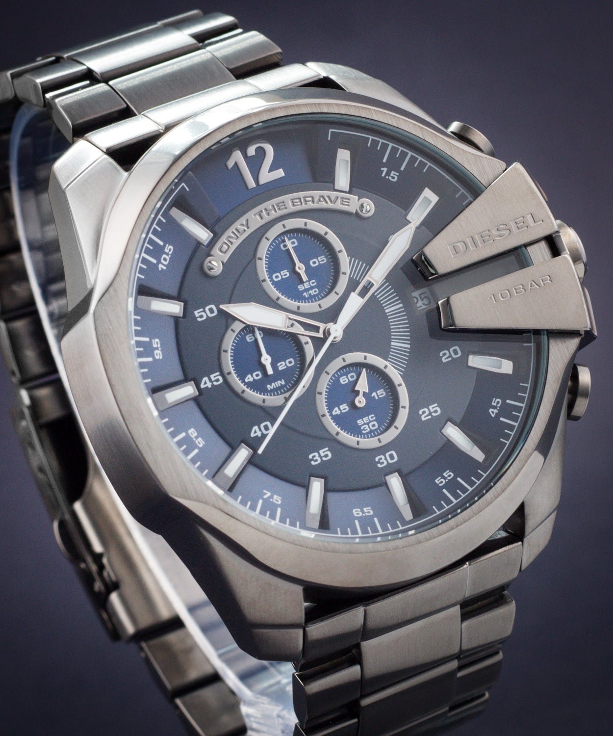 Diesel DZ4329 Mega Chief Chronograph Men's Watch – Blue Dial & Black Stainless Steel Strap
