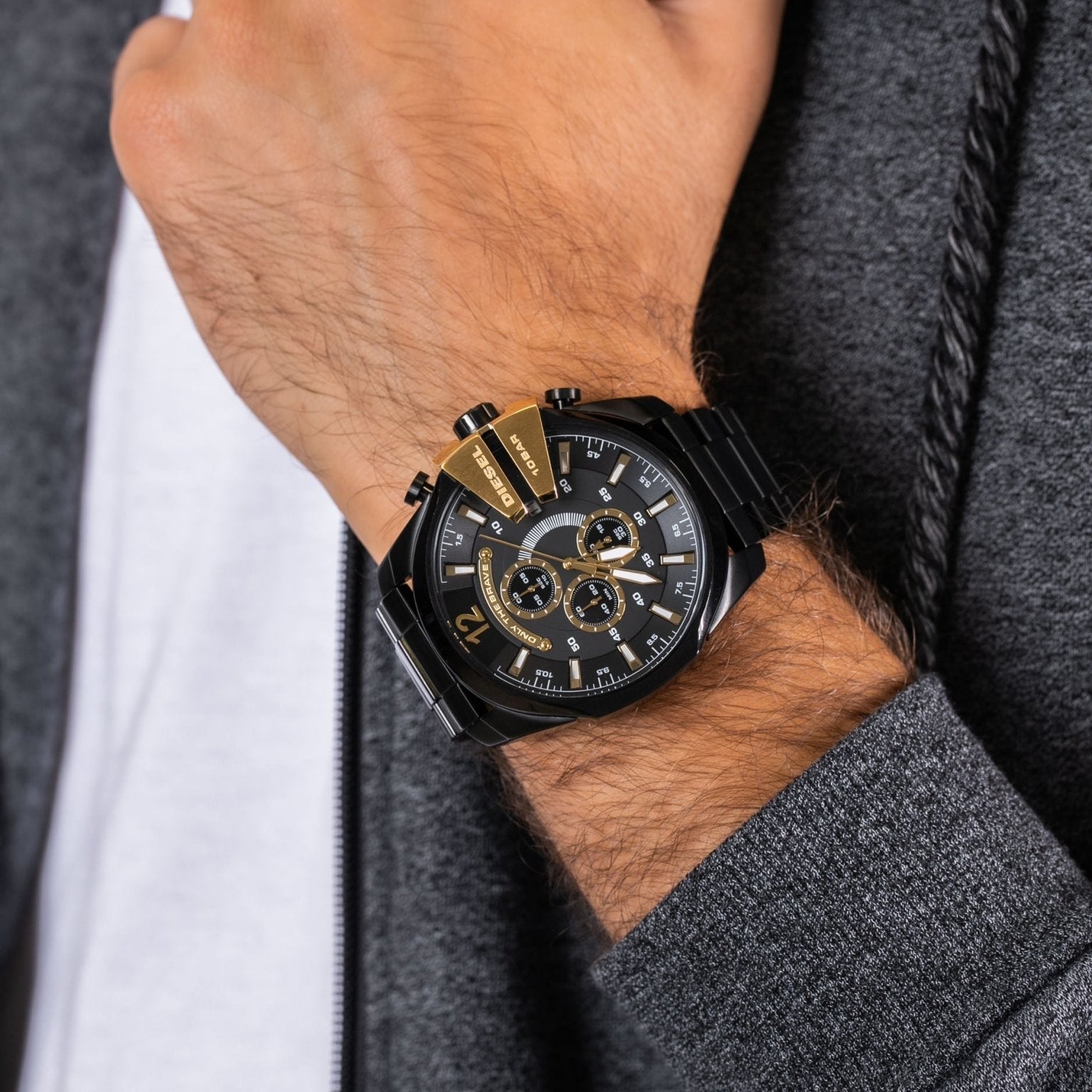 Diesel DZ4338 Mega Chief Chronograph Men's Watch – Black Dial & Black Stainless Steel Strap
