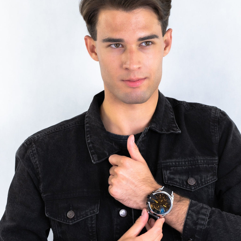 Diesel DZ4523 Mega Chief Chronograph Men's Watch – Black Dial & Grey Nylon Strap